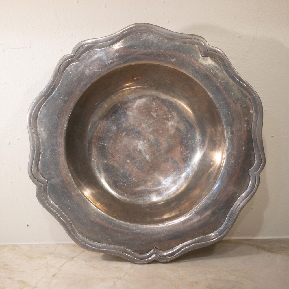 Vintage Scalloped Pewter Serving Bowl - Queen Anne Style